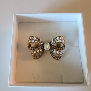 Betsey Johnson Bow Pearl Rhinestone Stretch Ring